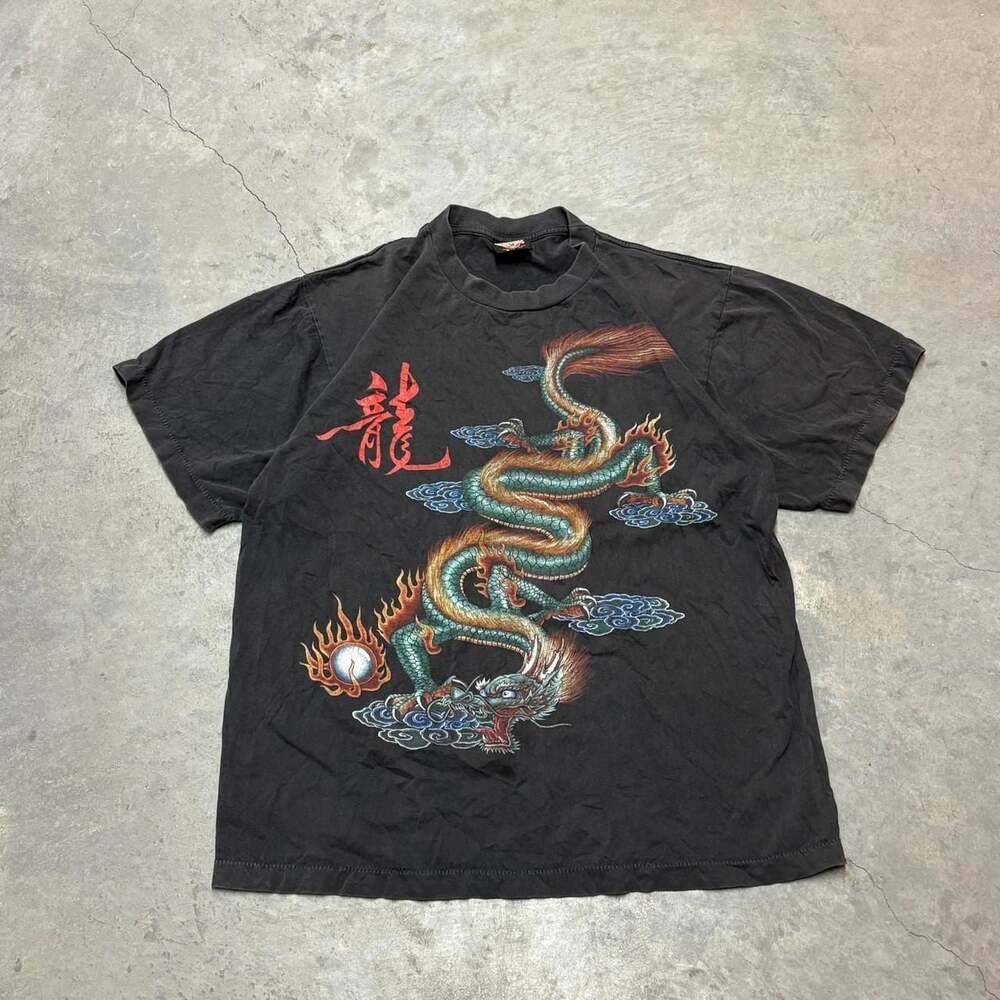 Vintage Rock Eagle Golden Dragon of Millennium Single Stitch T-Shirt